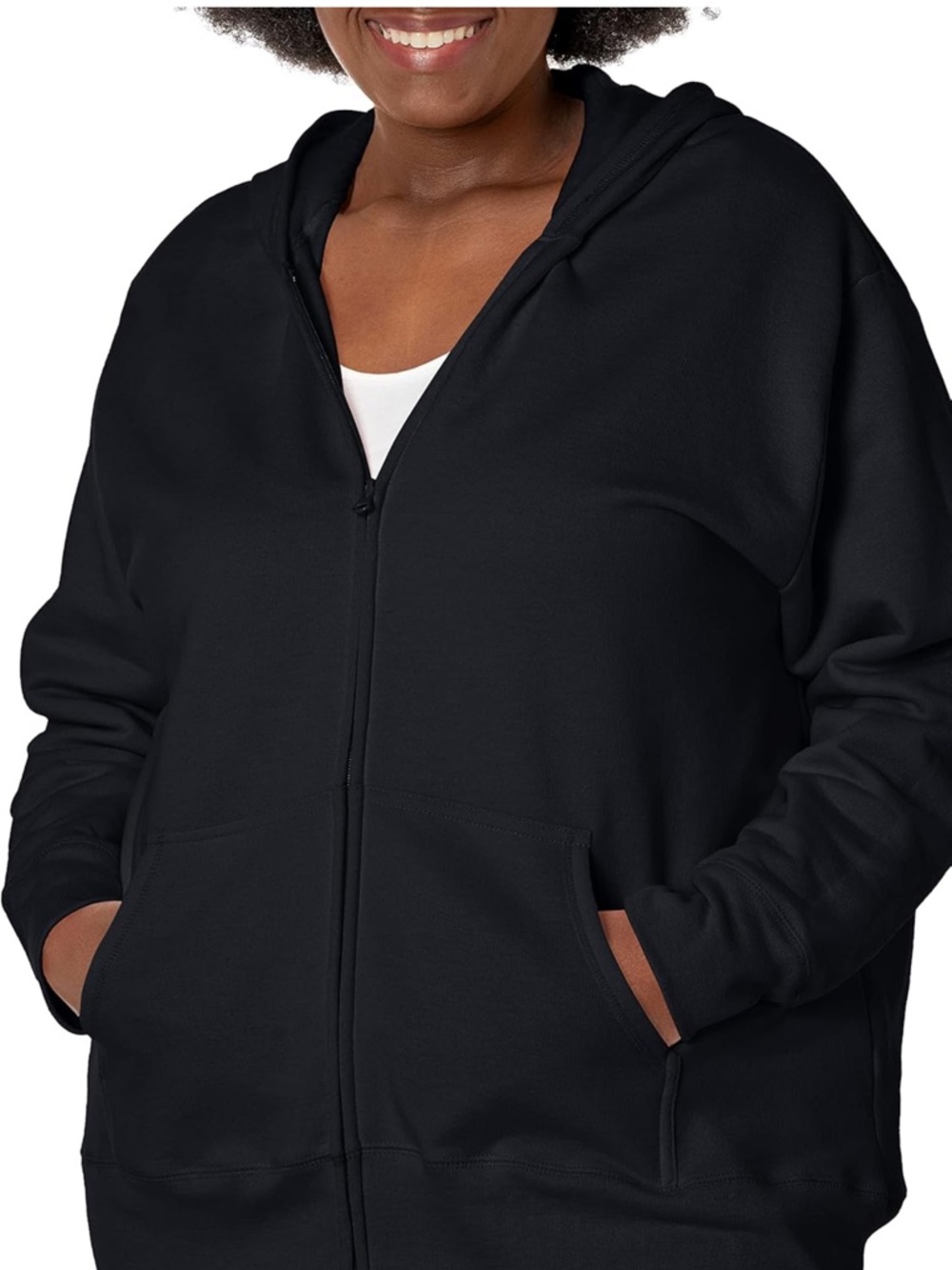 Black Zip-Front Hoodie for Women